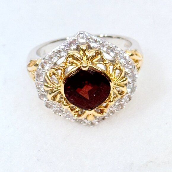 Victoria Wieck Vermeil & Sterling 2.97ct. Garnet & White Sapphire Ring - Size 10 - Picture 5 of 10
